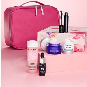 Lancôme Pink Cosmetic Bag with Skincare Essentials